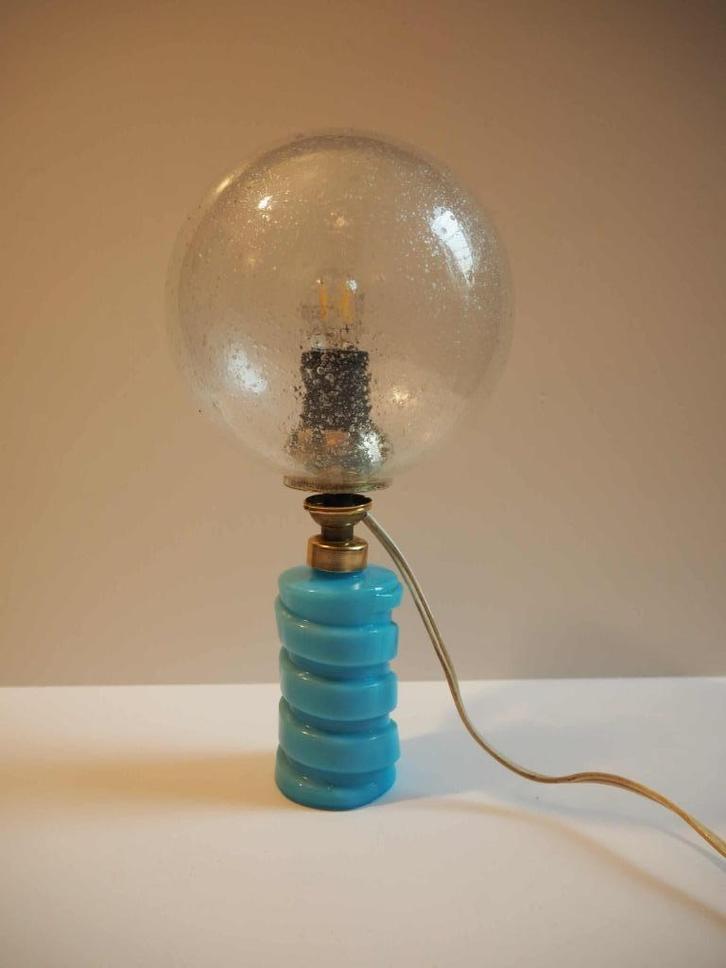 Vintage blauw opaline lampje, bol lamp, 1960s, Antiek en Kunst, Antiek | Verlichting, Ophalen of Verzenden