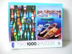 Duo puzzel met Zuiderse vissershaven  2 x 1000 st., Gebruikt, 500 t/m 1500 stukjes, Legpuzzel, Ophalen