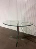 Vintage volledig glazen ronde eettafel, Huis en Inrichting, Ophalen, Vier personen, 100 tot 150 cm, 100 tot 150 cm