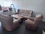 Lederen salon 3 zit 2 zit 1 zit eiken salon tafel, Ophalen, Gebruikt, Leer
