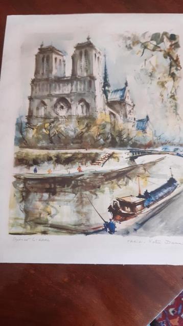 Litho.aquarelle Notre-Dame de Paris beschikbaar voor biedingen