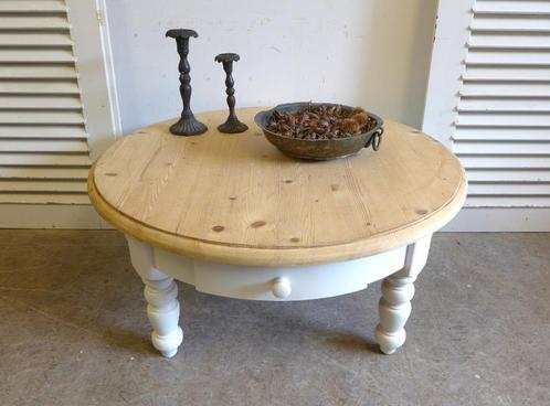 Prachtige ronde witte landelijke salontafel, Huis en Inrichting, Tafels | Salontafels, Zo goed als nieuw, Minder dan 50 cm, 50 tot 100 cm