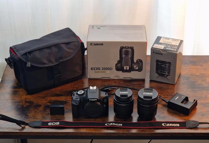 Canon 2000D + EF-S 10-18mm + EF-S 18-55mm + Draag Tas, Audio, Tv en Foto, Fotocamera's Digitaal, Zo goed als nieuw, Canon, Ophalen