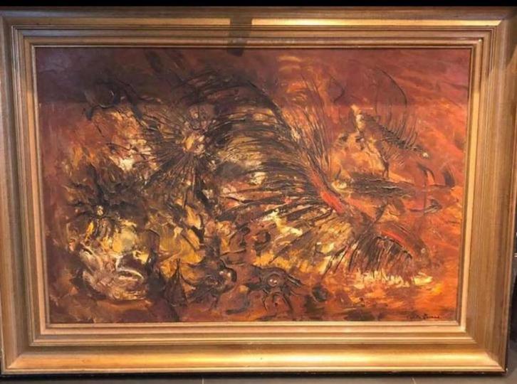 Groot abstract werk Carlo Tarras Aalst met certificaat 1979, Antiquités & Art, Art | Peinture | Classique, Enlèvement