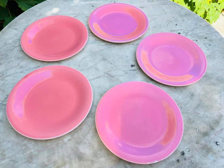 5 dessertborden Boch Miami Saturne pastelroze (1957-62), Antiek en Kunst, Antiek | Servies los, Ophalen of Verzenden