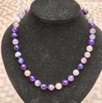 Vintage echte gestreepte Agaat ketting met goede slot, Handtassen en Accessoires, Antieke sieraden, Ophalen of Verzenden, Ketting