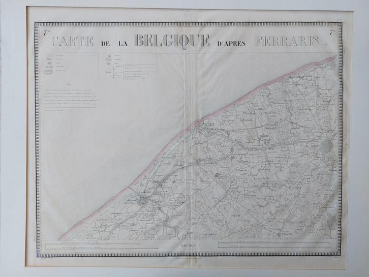 Ferraris Vandermaelen Kust Nieuwpoort Oostende Koksijde Leke, Boeken, Atlassen en Landkaarten, Zo goed als nieuw, Landkaart, België