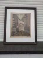 lithographie femme dans une ruelle signe w harou, Antiek en Kunst, Kunst | Litho's en Zeefdrukken, Ophalen of Verzenden