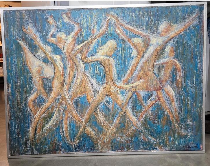 Jos VAN LANCKER,  beweging in blauw, Antiek en Kunst, Kunst | Schilderijen | Klassiek, Ophalen