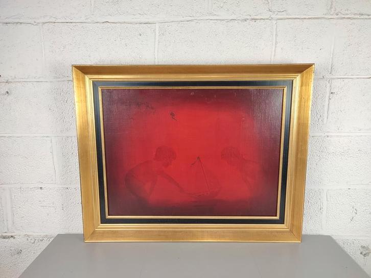 Apart rood schilderij met kindjes, Antiek en Kunst, Kunst | Schilderijen | Abstract, Ophalen of Verzenden