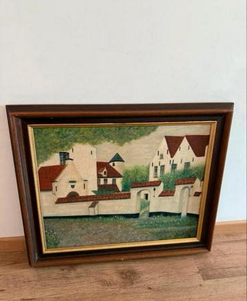 Authentiek schilderij met houten lijst + handtekening. beschikbaar voor biedingen