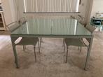 Eettafel glas en aluminium onderstel 140 x 140 Trendhopper, Huis en Inrichting, Ophalen, Gebruikt, Vierkant, Glas