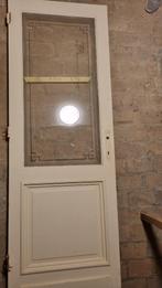 Houten eiken duer met geëtst glasraam, Doe-het-zelf en Bouw, Deuren en Vliegenramen, Ophalen, Gebruikt, Minder dan 80 cm, 215 cm of meer
