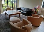 Zithoek, met 1 driezitsbank, 3 eenzitters, 1 poef en 1 salon, Huis en Inrichting, Ophalen, Gebruikt, Hout