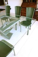 Eetkamer Roche Bobois. Glazen tafel met stalen onderstel., Huis en Inrichting, Tafels | Eettafels, Ophalen, Zo goed als nieuw