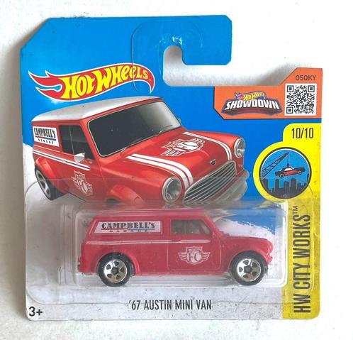 Austin Mini Van red Hot Wheels 175/250 #10/10 city works, Hobby en Vrije tijd, Modelauto's | Overige schalen, Zo goed als nieuw
