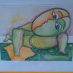 "Relax". Origineel ingelijst aquarel.  54  44 cm, Ophalen