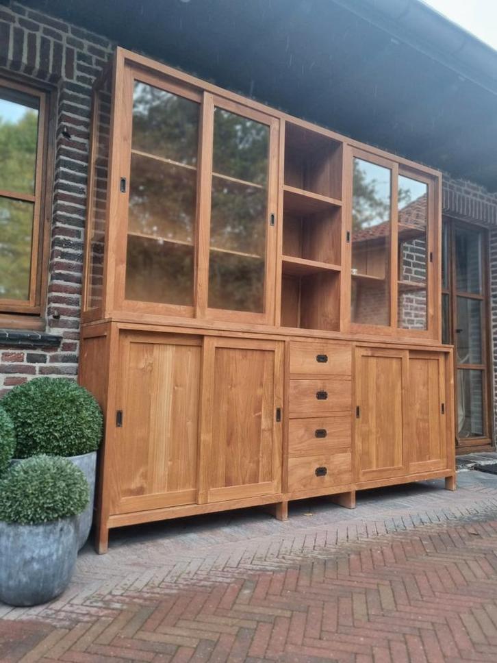 Teak xxl buffetkast/vitrinekast GRATIS LEVERING, Huis en Inrichting, Kasten | Wandmeubels, Zo goed als nieuw, Ophalen of Verzenden