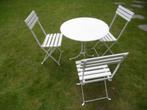 Oude tafel + 3 tuinstoelen - (terras - veranda), Tuin en Terras, Ophalen of Verzenden