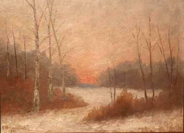Olieverfpaneel met winterlandschap, Antiek en Kunst, Kunst | Schilderijen | Klassiek, Ophalen of Verzenden