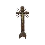 Groot Antiek Tramp Art Kruis Crucifix Corpus Volkskunst 45cm, Image, Utilisé, Enlèvement ou Envoi, Christianisme | Catholique