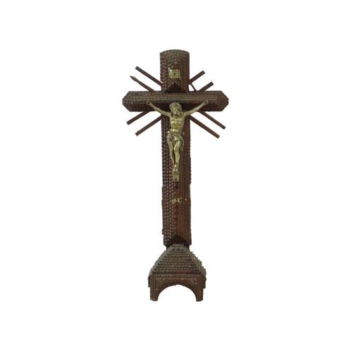 Groot Antiek Tramp Art Kruis Crucifix Corpus Volkskunst 45cm, Collections, Religion, Utilisé, Christianisme | Catholique, Image