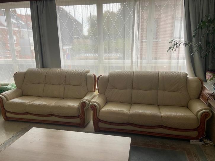 3 leren 3-zit, Maison & Meubles, Canapés | Coins salons complets, Utilisé, Bois, Cuir, Enlèvement