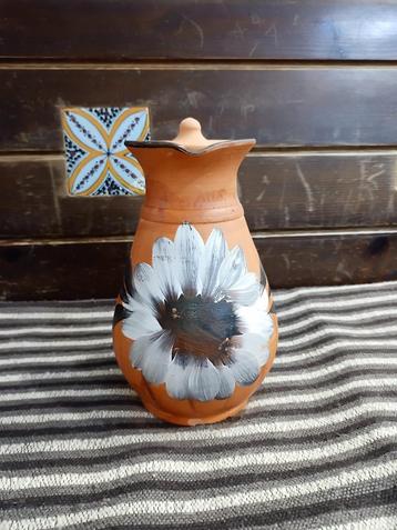 Vintage Marokkaanse handgeschilderde terracotta kruik  beschikbaar voor biedingen