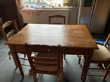 Eiken tafel met schuif en 4 stoelen met riet en kussens vol, Huis en Inrichting, Tafels | Salontafels, Ophalen of Verzenden