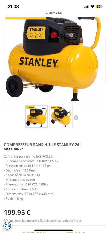 Compresseur stanley avec plusieurs pistolet et pompe auto 