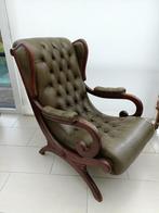 Vintage skai leder groene ligzetel, chesterfield style retro, Verzamelen, Huis en Inrichting, Ophalen