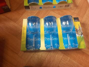 set van 3 nieuwe wijnglazen papillon 25cl x3, en 30cl x3 beschikbaar voor biedingen