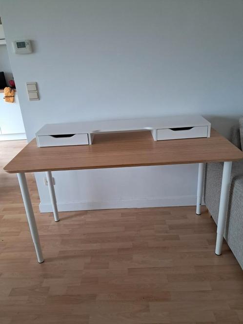 Ikea Bamboe/wit bureau met opzetstuk en verstelbare poten, Huis en Inrichting, Bureaus, Zo goed als nieuw, Bureau, Ophalen