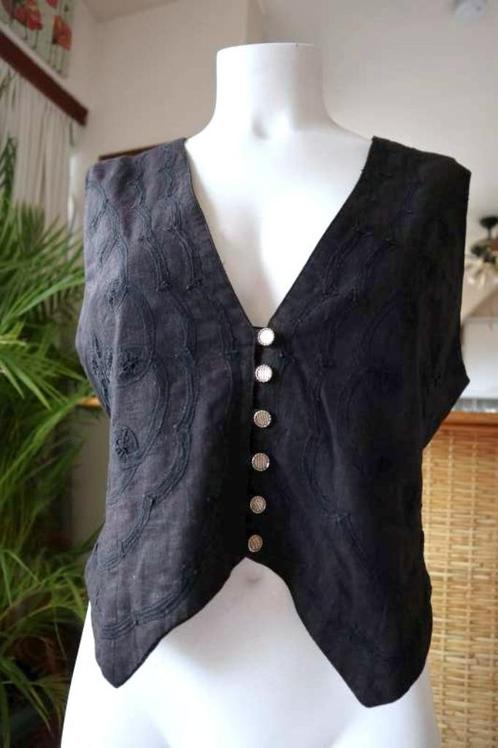 vintage dressing linnen gilet met kant, Kleding | Dames, Truien en Vesten, Zo goed als nieuw, Maat 38/40 (M), Zwart, Ophalen of Verzenden