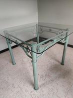 Smeedijzeren Tafel met glazenblad., Huis en Inrichting, Ophalen, Gebruikt, Metaal of Aluminium, Vierkant