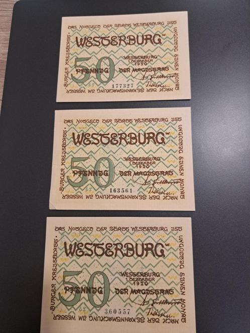 1920 Allemagne 3 x 50 pfennig monnaie d'urgence Westerburg, Timbres & Monnaies, Billets de banque | Europe | Billets non-euro