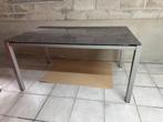 Moderne eettafel – dronker grijs glazen blad & metalen frame, Ophalen, Gebruikt, Vijf personen of meer, Glas