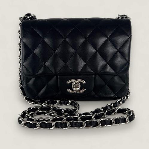 Chanel square mini classic single flap, Handtassen en Accessoires, Tassen | Damestassen, Gebruikt, Schoudertasje, Zwart, Ophalen of Verzenden