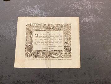 1755 Bidprentje Faire-part décès Rouwkaart  DONZEL BRX beschikbaar voor biedingen