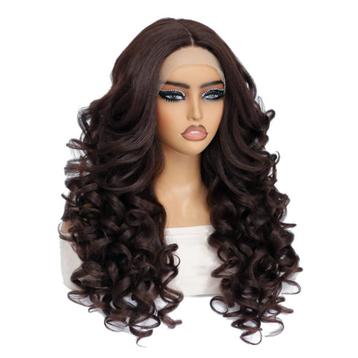 Luxe lace front pruik lang krullend haar Calla kastanje rood beschikbaar voor biedingen