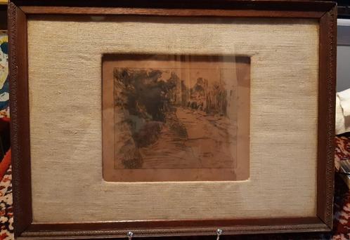 Twee oude etsen van Albert Baertsoen in eiken kaders Met PP., Antiek en Kunst, Kunst | Etsen en Gravures, Ophalen