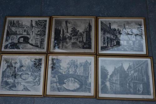 BRUGGE: 6 bij elkaar horende lijsten en 1 koperen schaal., Huis en Inrichting, Woonaccessoires | Lijsten, Zo goed als nieuw, Minder dan 50 cm