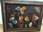 Grand tableau peinture toile nature morte fleurs, Antiquités & Art
