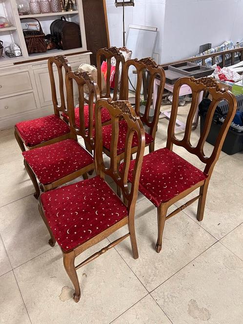 Stoelen 6 stuks Louis XV stijl Franse eik, Huis en Inrichting, Stoelen, Gebruikt, Hout, Bruin, Ophalen