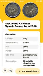 Prachtige 2€ munt Olympische spelen, Postzegels en Munten, Munten | Europa | Euromunten, 2 euro, Italië, Ophalen, Losse munt