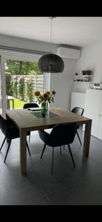 eettafel vol hout 140x140, Ophalen, Gebruikt, Vierkant, Vijf personen of meer