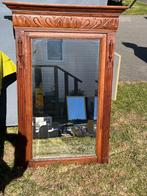 Brocante / antieke houten spiegel met houtsnijwerk, Ophalen, Rechthoekig