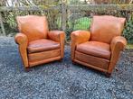 Paar gerestaureerde clubstoelen snor vintage lederen deco, Antiek en Kunst, Ophalen of Verzenden
