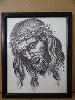 Christuskop Jezus Christus met doornenkroon 27x33cm 1950, Ophalen of Verzenden, Zo goed als nieuw, Overige typen, Christendom | Katholiek