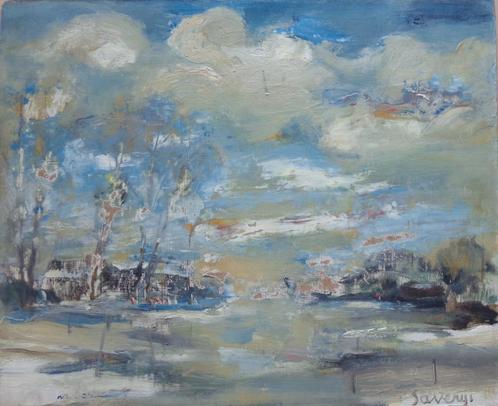 ALBERT SAVERYS / LEIELANDSCHAP / OLIEVERF PANEEL / 39x47m, Antiek en Kunst, Kunst | Schilderijen | Modern, Ophalen
